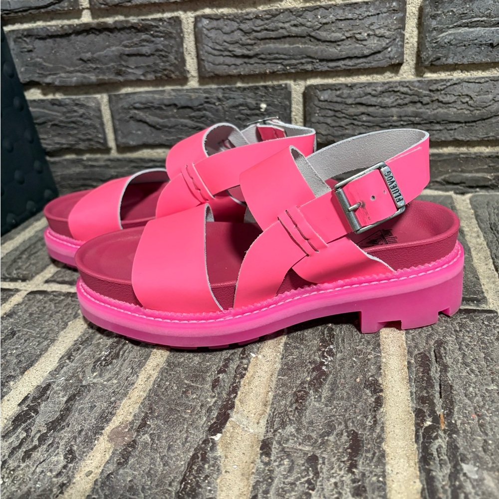 John Fluevog x Anna Sui Neon Pink Sandals